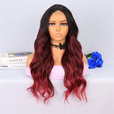 Siyah Kızıl Ombreli Tül Peruk