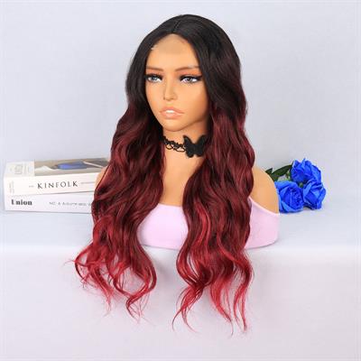 Siyah Kızıl Ombreli Tül Peruk