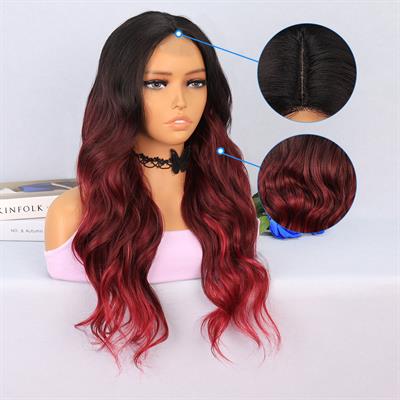 Siyah Kızıl Ombreli Tül Peruk