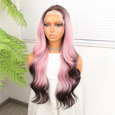 Siyah Pembe Ombre Fiber Sentetik Tül Peruk