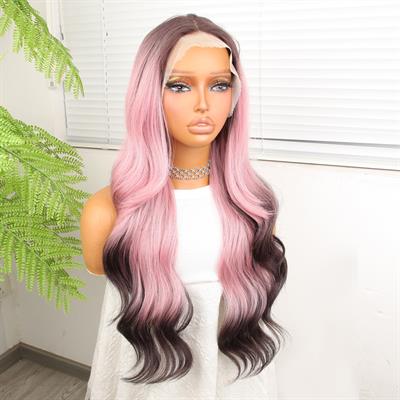 Siyah Pembe Ombre Fiber Sentetik Tül Peruk