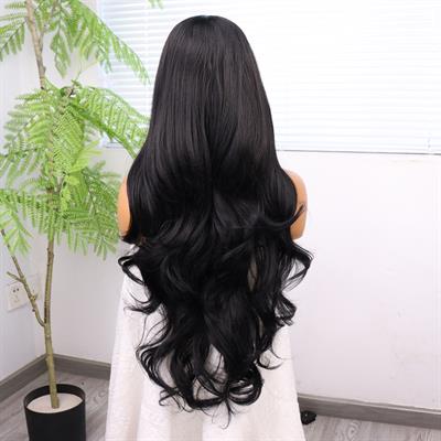 Siyah Renk Bebek Saçlı Fiber Sentetik Tül Peruk