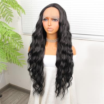 Siyah Su Dalgalı Fiber Sentetik Tül Peruk