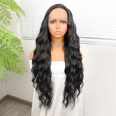 Siyah Su Dalgalı Fiber Sentetik Tül Peruk