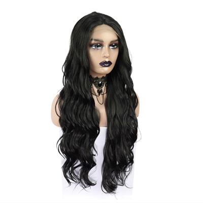 Siyah Uzun Dalgalı  Fiber Sentetik Tül Peruk