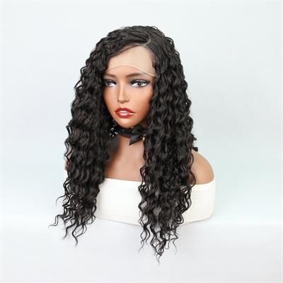 Siyah Yoğun Dalgalı Orta Boy Fiber Sentetik Tül Peruk