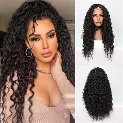 Siyah Yoğun Dalgalı Orta Boy Fiber Sentetik Tül Peruk