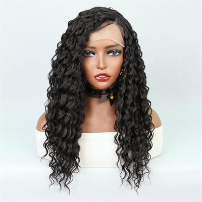 Siyah Yoğun Dalgalı Orta Boy Fiber Sentetik Tül Peruk