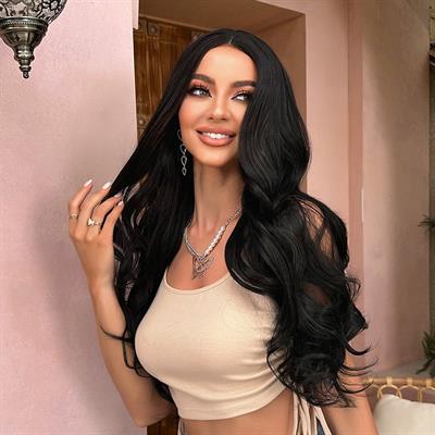 Uzun Siyah Su Dalgalı Tül Peruk