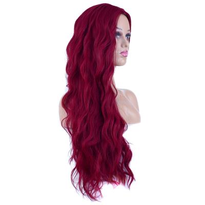 Uzun Su Dalgası Fiber Sentetik Peruk - Kızıl