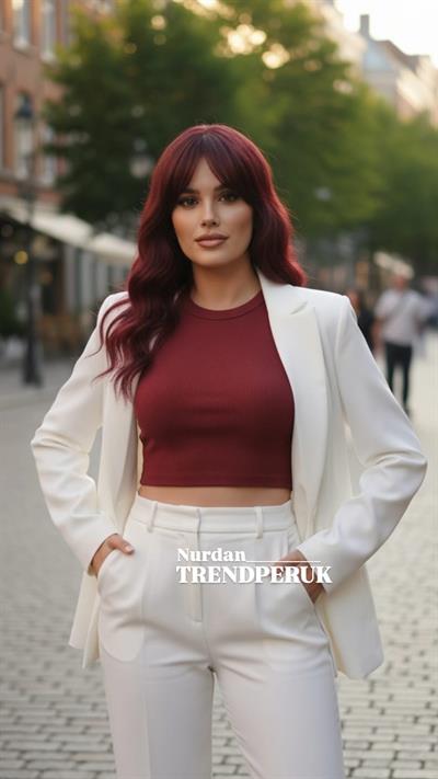 Dalgalı Kısa Perçemli Fiber Sentetik Peruk - Kızıl Kahve