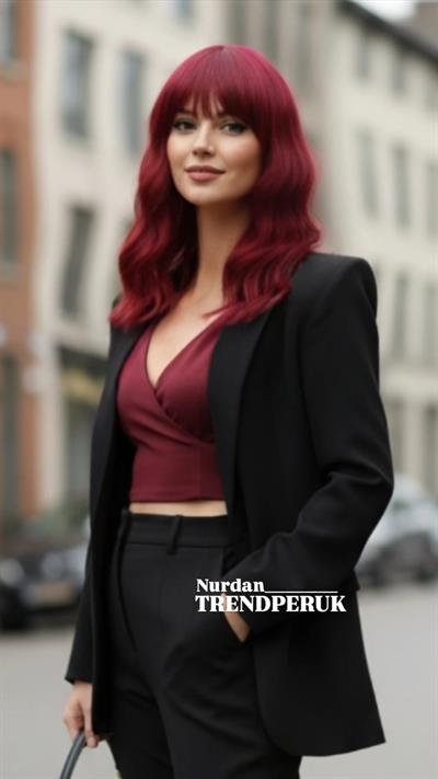 Dalgalı Kısa Perçemli Fiber Sentetik Peruk - Kızıl