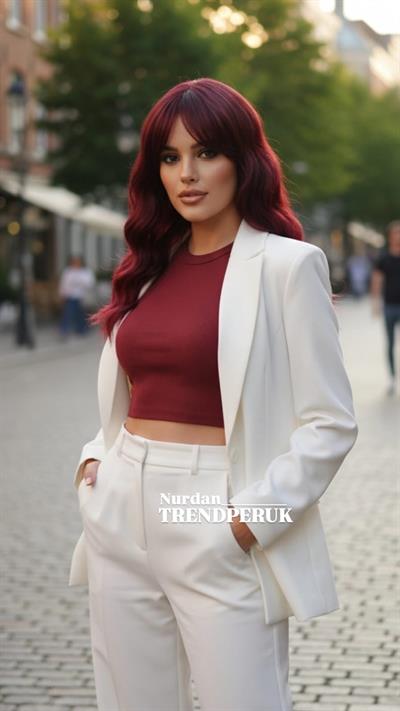 Dalgalı Kısa Perçemli Fiber Sentetik Peruk - Kızıl Kahve