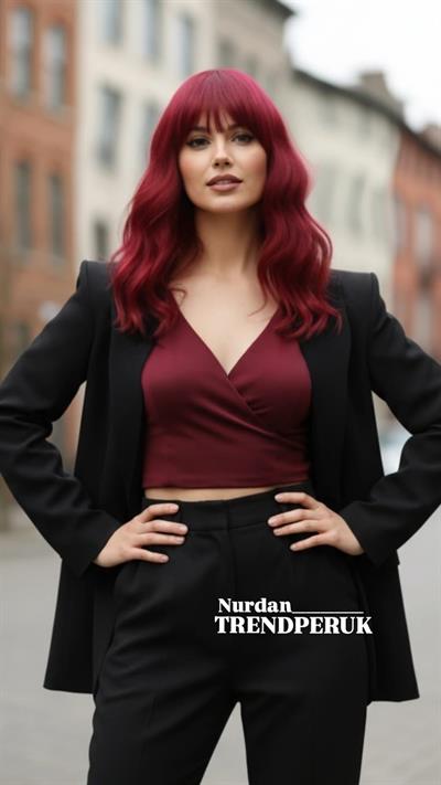 Dalgalı Kısa Perçemli Fiber Sentetik Peruk - Kızıl