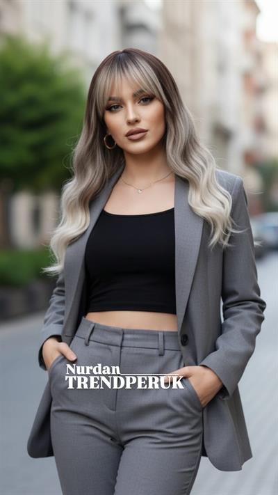 Dalgalı Kısa Perçemli Fiber Sentetik Peruk - Ombre ve Röfleli