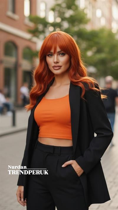 Dalgalı Kısa Perçemli Fiber Sentetik Peruk - Bakır