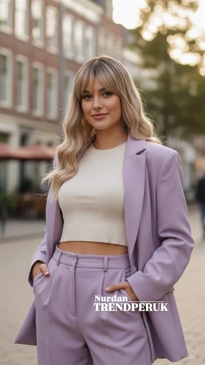 Dalgalı Kısa Perçemli Fiber Sentetik Peruk - Kahve / Platin Ombre ve Röfleli