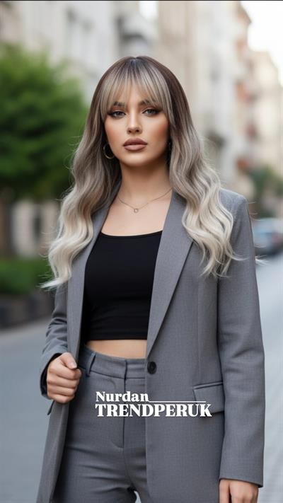 Dalgalı Kısa Perçemli Fiber Sentetik Peruk - Ombre ve Röfleli