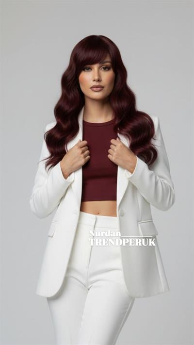 Dalgalı Perçemli Fiber Sentetik Orta Boy Peruk - Kızıl Kahve