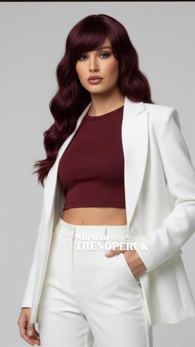 Dalgalı Perçemli Fiber Sentetik Orta Boy Peruk - Kızıl Kahve