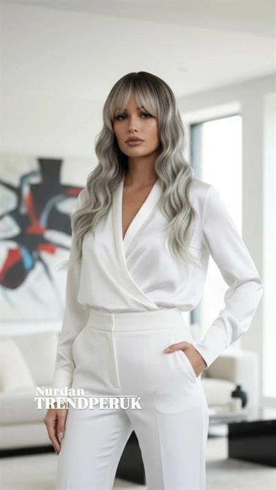 Dalgalı Perçemli Fiber Sentetik Orta Boy Peruk - Ombre ve Röfleli