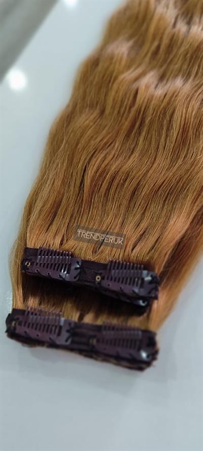 Gerçek Saç  Parçalı Çıtçıt Setler Bakır Renk