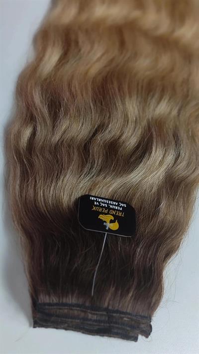 Gerçek Saç  Parçalı Çıtçıt Setler Ombreli / Kahve-Bal köpüğü Röfleli Renk