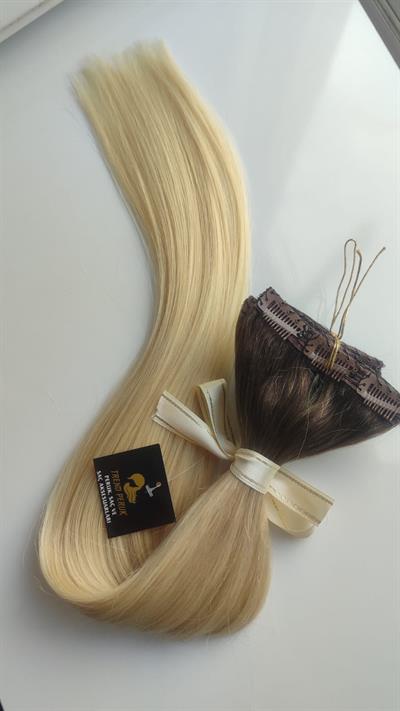 Gerçek Saç Parçalı Çıtçıt Setler Ombreli Platin Renk