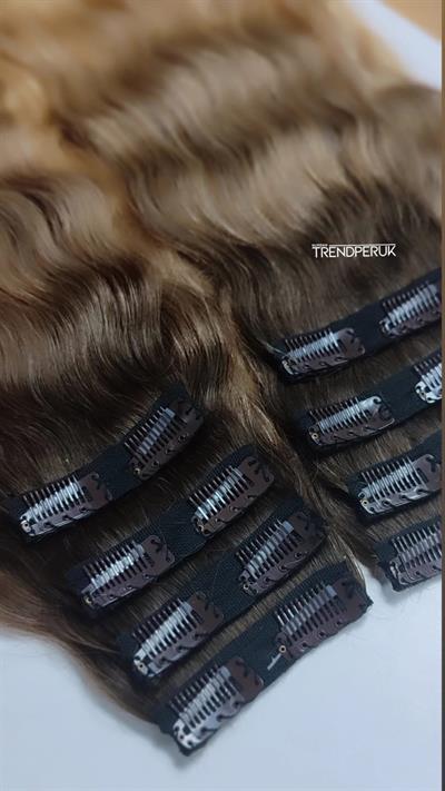 Gerçek Saç  Parçalı Çıtçıt Setler Ombreli / Kahve-Bal köpüğü Röfleli Renk