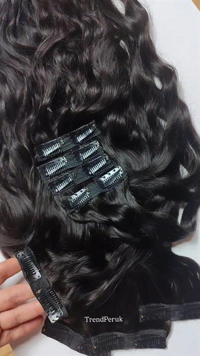 Gerçek Saç  Parçalı Çıtçıt Setler Siyah Renk