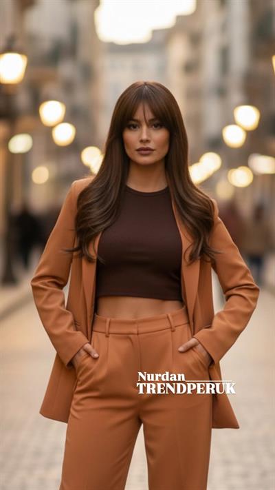 Katlı Kesim Perçemli Düz Fiber Sentetik Orta Boy Peruk - Kumral