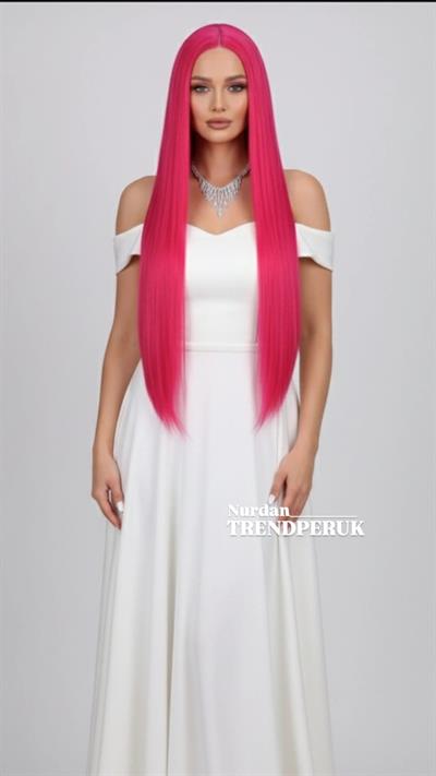 Koyu Pembe Ekstra Uzun Tül Peruk