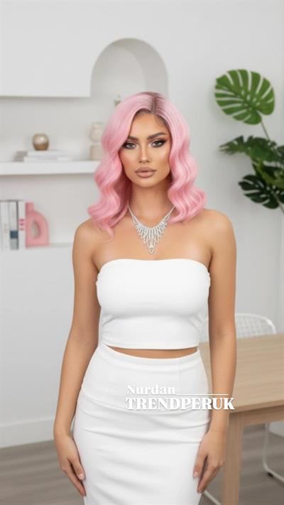 Şeker Pembe Yan Tül Peruk