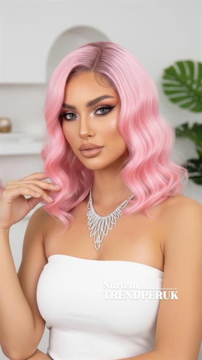 Şeker Pembe Yan Tül Peruk