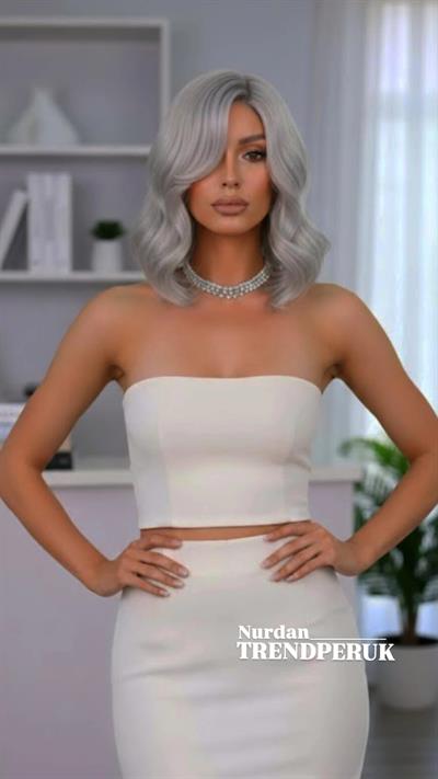 Silver Gri Yan Tül Peruk