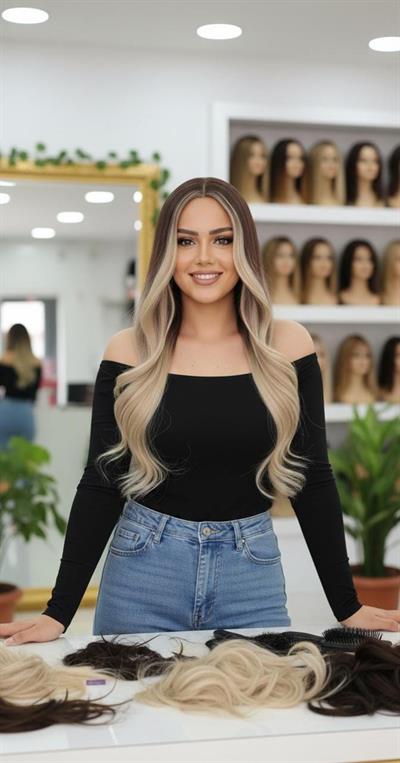 Uzun Fiber Sentetik Peruk - Küllü Platin Kumral Ombre