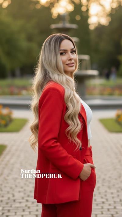 Uzun Su Dalgası Fiber Sentetik Peruk - Kumral / Bal Köpüğü Ombre ve Platin Röfleli