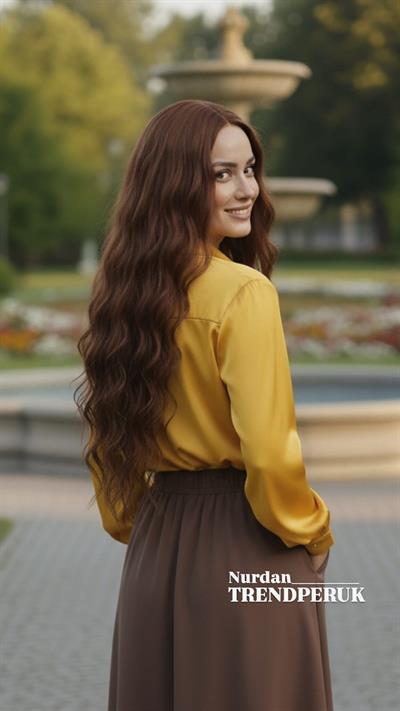 Uzun Su Dalgası Fiber Sentetik Peruk - Kahve Karamel