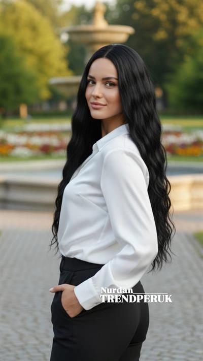 Uzun Su Dalgası Fiber Sentetik Peruk - Siyah