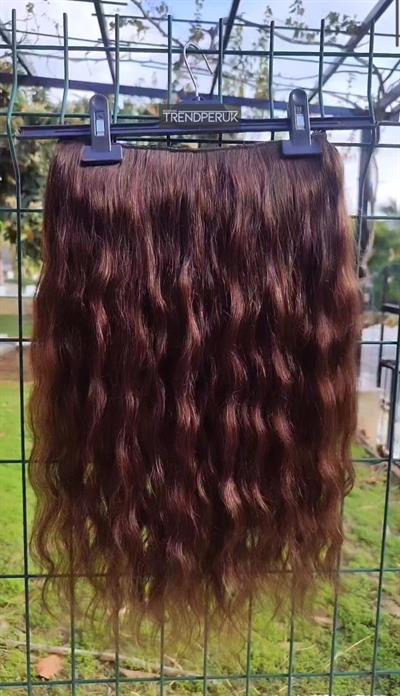 Yarımay + 2 Yan 150 gr 65-70 cm Gerçek Saç Çıtçıt Kızıl Kahve Renk