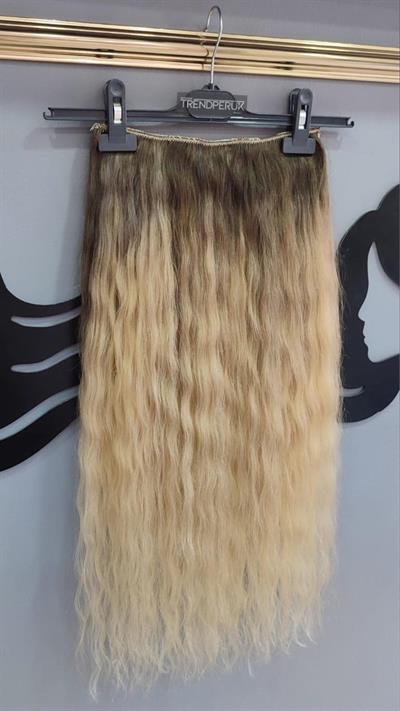 Yarımay + 2 Yan 65-70 cm Gerçek Saç Çıtçıt Dip Kumral Alt Platin Renk
