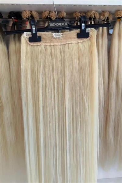 Yarımay + 2 Yan 150 gr 65-70 cm Gerçek Saç Çıtçıt Platin Renk