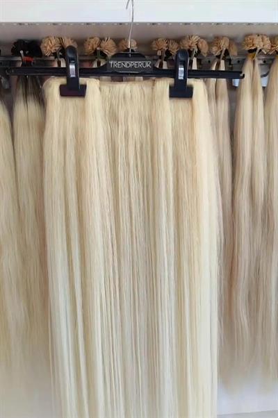 Yarımay + 2 Yan 150 gr 65-70 cm Gerçek Saç Çıtçıt Platin Renk