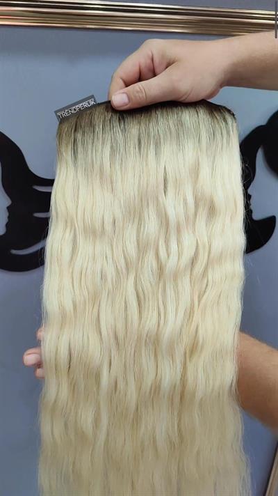 Yarımay + 2 Yan 150 gr 65-70 cm Gerçek Saç Çıtçıt Dip Açık Kahve Alt Platin Renk