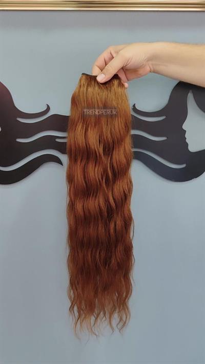 Yarımay + 2 Yan 65-70 cm Gerçek Saç Çıtçıt Bakır Kumral Renk