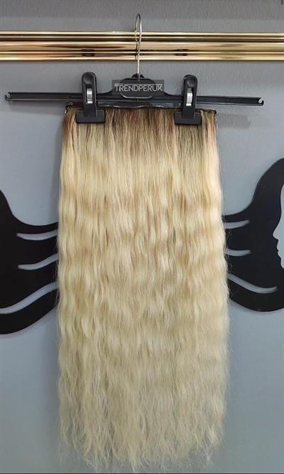 Yarımay + 2 Yan 150 gr 65-70 cm Gerçek Saç Çıtçıt Dip Açık Kahve Alt Platin Renk