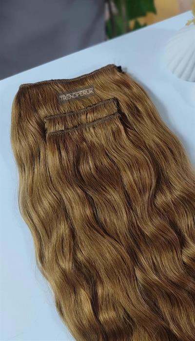 Yarımay + 2 Yan 150 gr 65-70 cm Gerçek Saç Çıtçıt Açık Kumral Renk