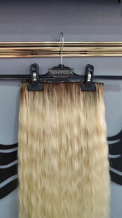 Yarımay + 2 Yan 150 gr 65-70 cm Gerçek Saç Çıtçıt Dip Açık Kahve Alt Platin Renk