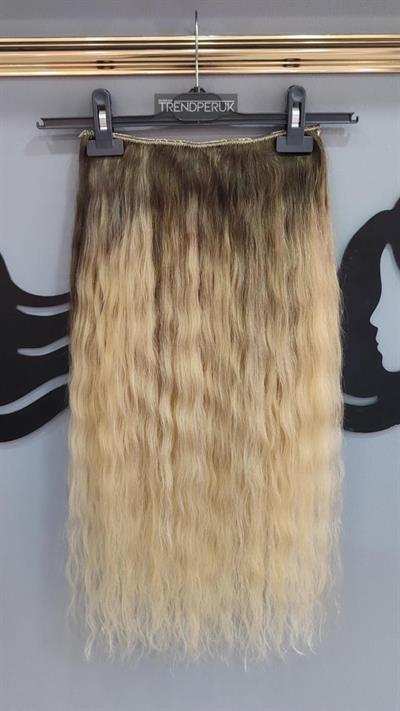 Yarımay + 2 Yan 150 gr 65-70 cm Gerçek Saç Çıtçıt Dip Kumral Alt Platin Renk