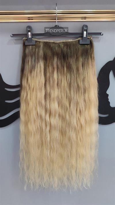 Yarımay + 2 Yan 65-70 cm Gerçek Saç Çıtçıt Dip Kumral Alt Platin Renk